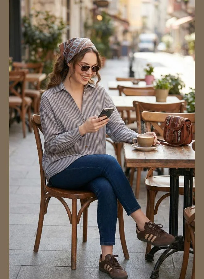 ليلا Lela Striped Oversize Fit Classic Collar Long Sleeve Shirt Women's SHIRT 6925475